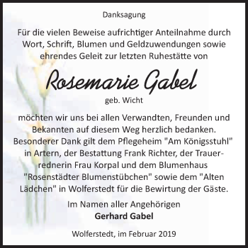 Traueranzeige von Rosemarie Gabel von Super Sonntag SGH Mansf. Land