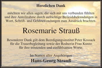 Traueranzeige von Rosemarie Strauß von WVG - Wochenspiegel Dessau / Köthen