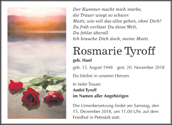 Traueranzeige von Rosmarie Tyroff von Mitteldeutsche Zeitung Weißenfels