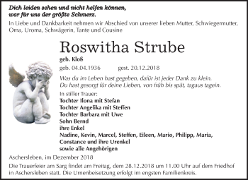 Traueranzeige von Roswitha Strube von Mitteldeutsche Zeitung Aschersleben