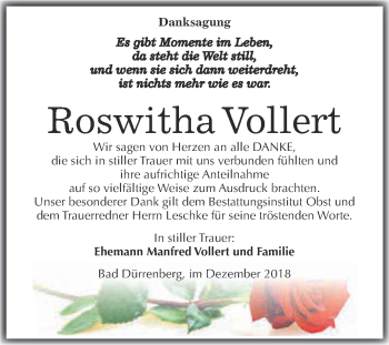 Traueranzeige von Roswitha Vollert von Super Sonntag Merseburg