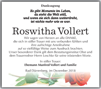 Traueranzeige von Roswitha Vollert von Mitteldeutsche Zeitung Merseburg/Querfurt