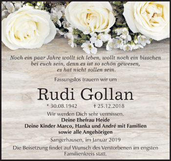 Traueranzeige von Rudi Gollan von Mitteldeutsche Zeitung Sangerhausen