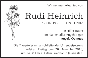 Traueranzeige von Rudi Heinrich von WVG - Wochenspiegel Wittenberg