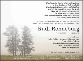 Traueranzeige von Rudi Ronneburg von WVG - Wochenspiegel NMB / WSF / ZTZ