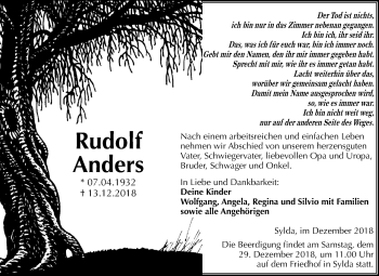 Traueranzeige von Rudolf Anders von Mitteldeutsche Zeitung Aschersleben