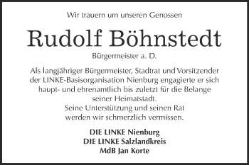 Traueranzeige von Rudolf Böhnstedt von Super Sonntag Bernburg
