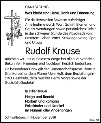 Traueranzeige von Rudolf Krause von Mitteldeutsche Zeitung Weißenfels