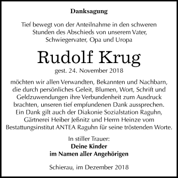 Traueranzeige von Rudolf Krug von Mitteldeutsche Zeitung Bitterfeld