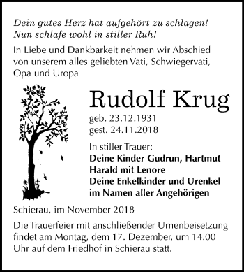 Traueranzeige von Rudolf Krug von Mitteldeutsche Zeitung Bitterfeld