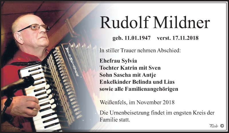  Traueranzeige für Rudolf Mildner vom 01.12.2018 aus Mitteldeutsche Zeitung Weißenfels
