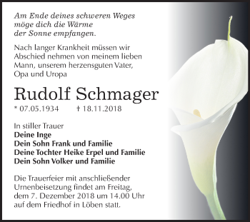 Traueranzeige von Rudolf Schmager von Mitteldeutsche Zeitung Wittenberg