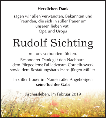 Traueranzeige von Rudolf Sichting von Mitteldeutsche Zeitung Aschersleben