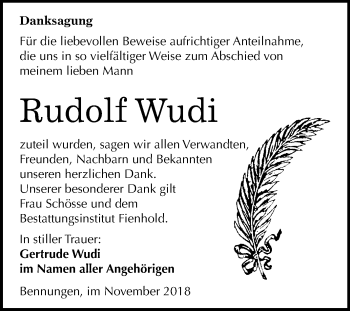 Traueranzeige von Rudolf Wudi von Mitteldeutsche Zeitung Sangerhausen