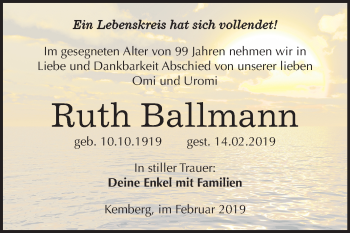 Traueranzeige von Ruth Ballmann von Mitteldeutsche Zeitung