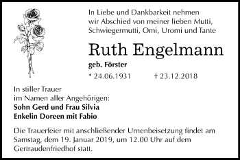 Traueranzeige von Ruth Engelmann von Mitteldeutsche Zeitung Halle/Saalkreis