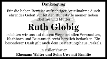 Traueranzeige von Ruth Globig von Mitteldeutsche Zeitung Zeitz