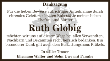 Traueranzeige von Ruth Globig von Super Sonntag Zeitz