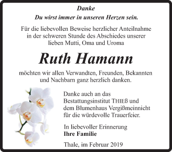 Traueranzeige von Ruth Hamann von Mitteldeutsche Zeitung Quedlinburg