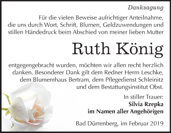 Traueranzeige von Ruth König von Mitteldeutsche Zeitung Merseburg/Querfurt
