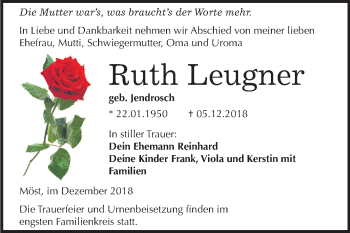 Traueranzeige von Ruth Leugner von Mitteldeutsche Zeitung Bitterfeld