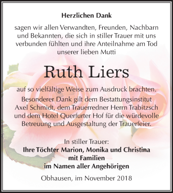 Traueranzeige von Ruth Liers von Mitteldeutsche Zeitung Merseburg/Querfurt