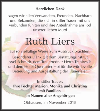 Traueranzeige von Ruth Liers von WVG - Wochenspiegel Merseburg