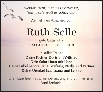Traueranzeige von Ruth Selle von Mitteldeutsche Zeitung Bitterfeld