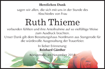 Traueranzeige von Ruth Thieme von Mitteldeutsche Zeitung Quedlinburg