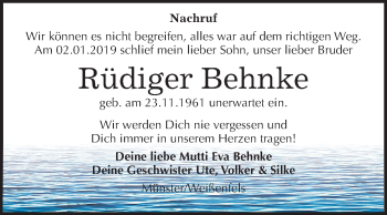 Traueranzeige von Rüdiger Behnke von Mitteldeutsche Zeitung Weißenfels