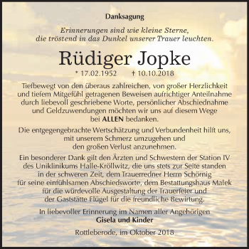 Traueranzeige von Rüdiger Jopke von WVG - Wochenspiegel SGH