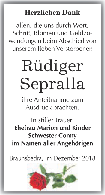 Traueranzeige von Rüdiger Sepralla von WVG - Wochenspiegel Merseburg
