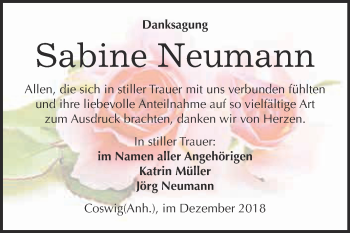 Traueranzeige von Sabine Neumann von Super Sonntag Wittenberg