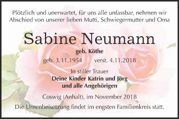 Traueranzeige von Sabine Neumann von Super Sonntag Wittenberg