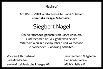 Traueranzeige von Siegbert Nagel von Mitteldeutsche Zeitung Halle/Saalkreis