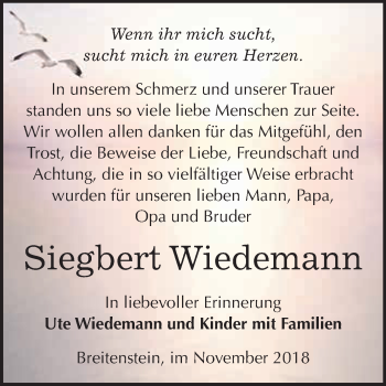 Traueranzeige von Siegbert Wiedemann von Super Sonntag SGH Mansf. Land