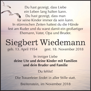 Traueranzeige von Siegbert Wiedemann von Mitteldeutsche Zeitung Sangerhausen