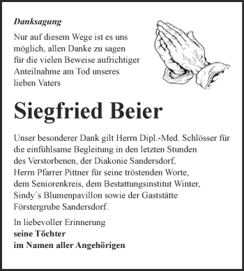 Traueranzeige von Siegfried Beier von WVG - Wochenspiegel Bitterfeld