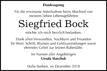 Traueranzeige von Siegfried Bock von Mitteldeutsche Zeitung Halle/Saalkreis