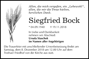 Traueranzeige von Siegfried Bock von Mitteldeutsche Zeitung Halle/Saalkreis