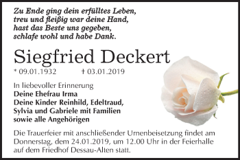 Traueranzeige von Siegfried Deckert von Mitteldeutsche Zeitung Dessau-Roßlau