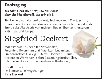 Traueranzeige von Siegfried Deckert von Mitteldeutsche Zeitung