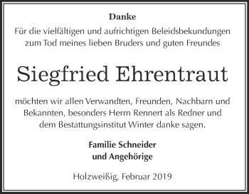 Traueranzeige von Siegfried Ehrentraut von WVG - Wochenspiegel Bitterfeld