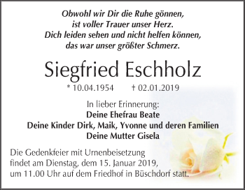 Traueranzeige von Siegfried Eschholz von Mitteldeutsche Zeitung Halle/Saalkreis