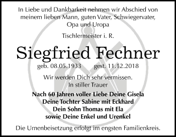Traueranzeige von Siegfried Fechner von Mitteldeutsche Zeitung Bitterfeld