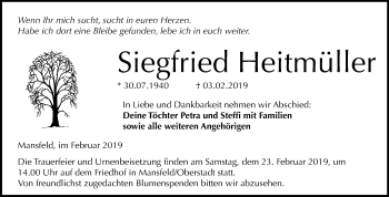 Traueranzeige von Siegfried Heitmüller von Super Sonntag SGH Mansf. Land