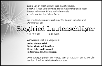 Traueranzeige von Siegfried Lautenschläger von Mitteldeutsche Zeitung Merseburg/Querfurt