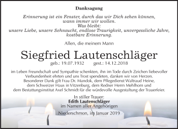 Traueranzeige von Siegfried Lautenschläger von Mitteldeutsche Zeitung Merseburg/Querfurt
