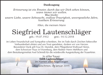 Traueranzeige von Siegfried Lautenschläger von WVG - Wochenspiegel Merseburg