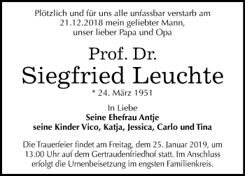 Traueranzeige von Siegfried Leuchte von Mitteldeutsche Zeitung Halle/Saalkreis